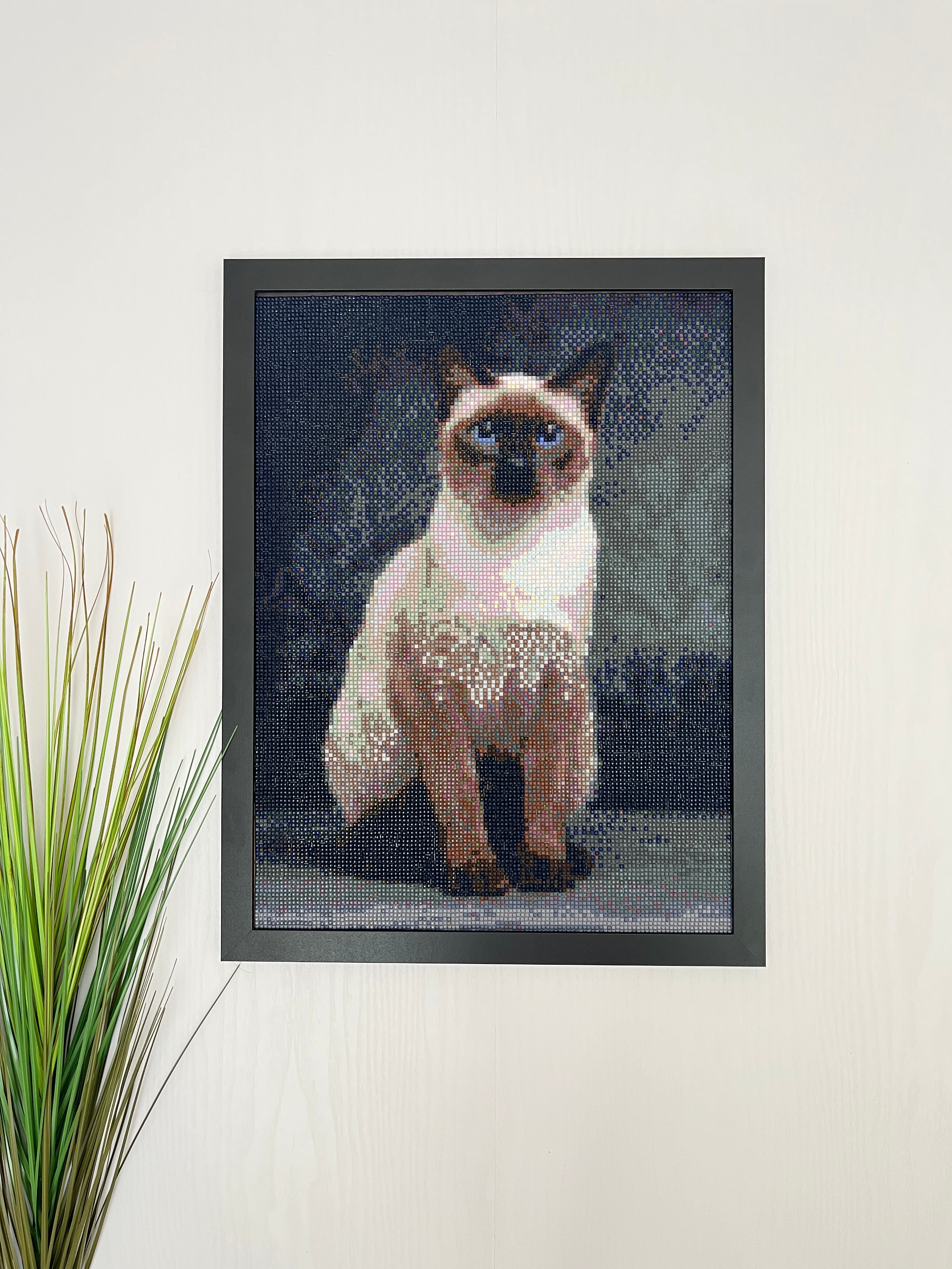 Finished Diamond Painting Cat Wall Art Framed – Handmade Sparkling Mosaic Cat Artwork – Unique Pet Lover Gift