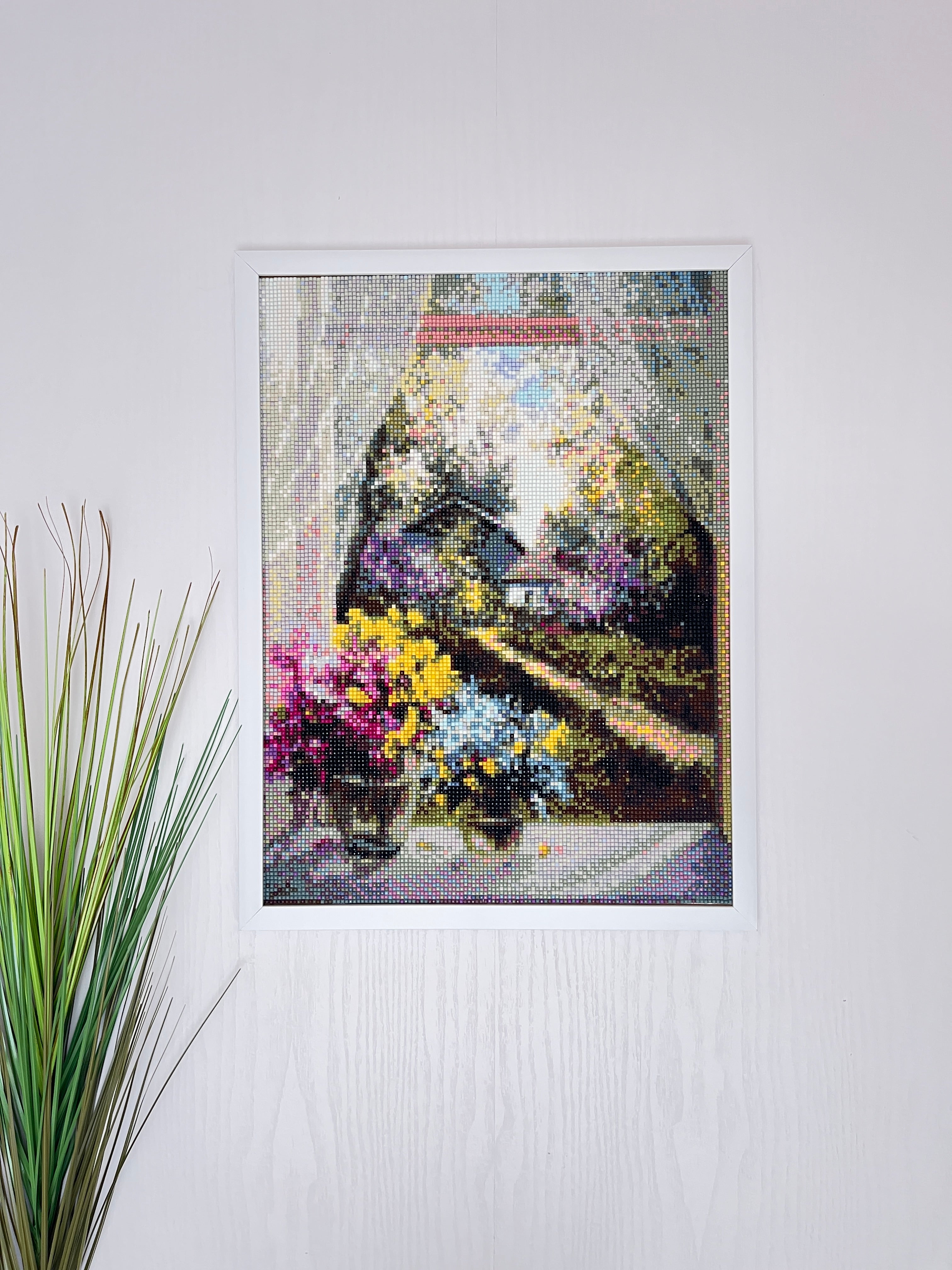 Countryside Cottage View Diamond Painting Wall Art Framed – Handmade Sparkling Mosaic Artwork – Rustic Window View Decor