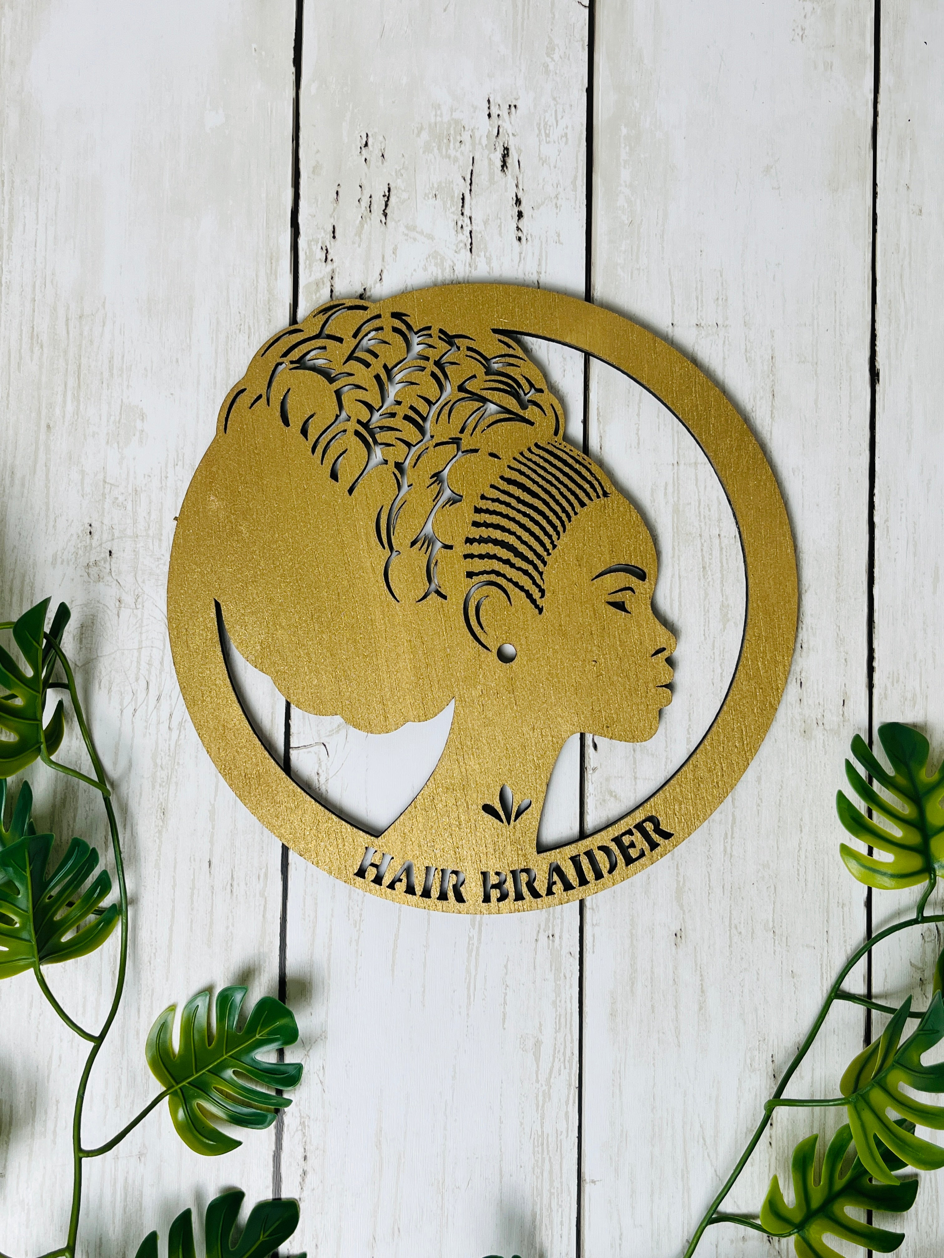 Personalized Hair Braider Sign Custom Braiding Salon Decor African Hair Braider Wall Art Beauty Salon Sign Wood or Acrylic Wall Decor