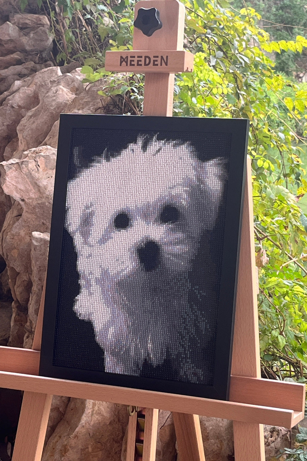 Black & White Fluffy Pup – Diamond Painting Art