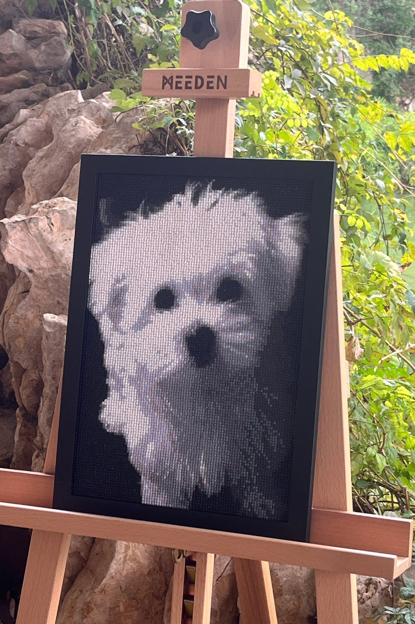 Black & White Fluffy Pup – Diamond Painting Art