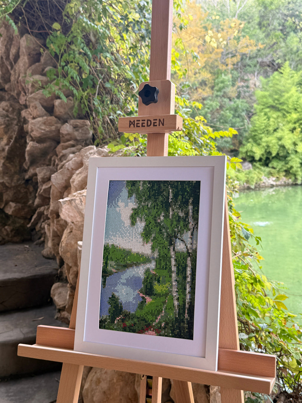 Summer Birch River – Handmade Diamond Painting Landscape Wall Art