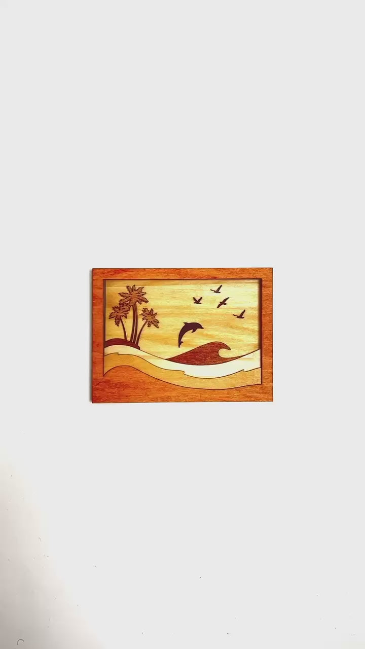 Layered Wooden Beach Wall Art – Dolphin Ocean Scene