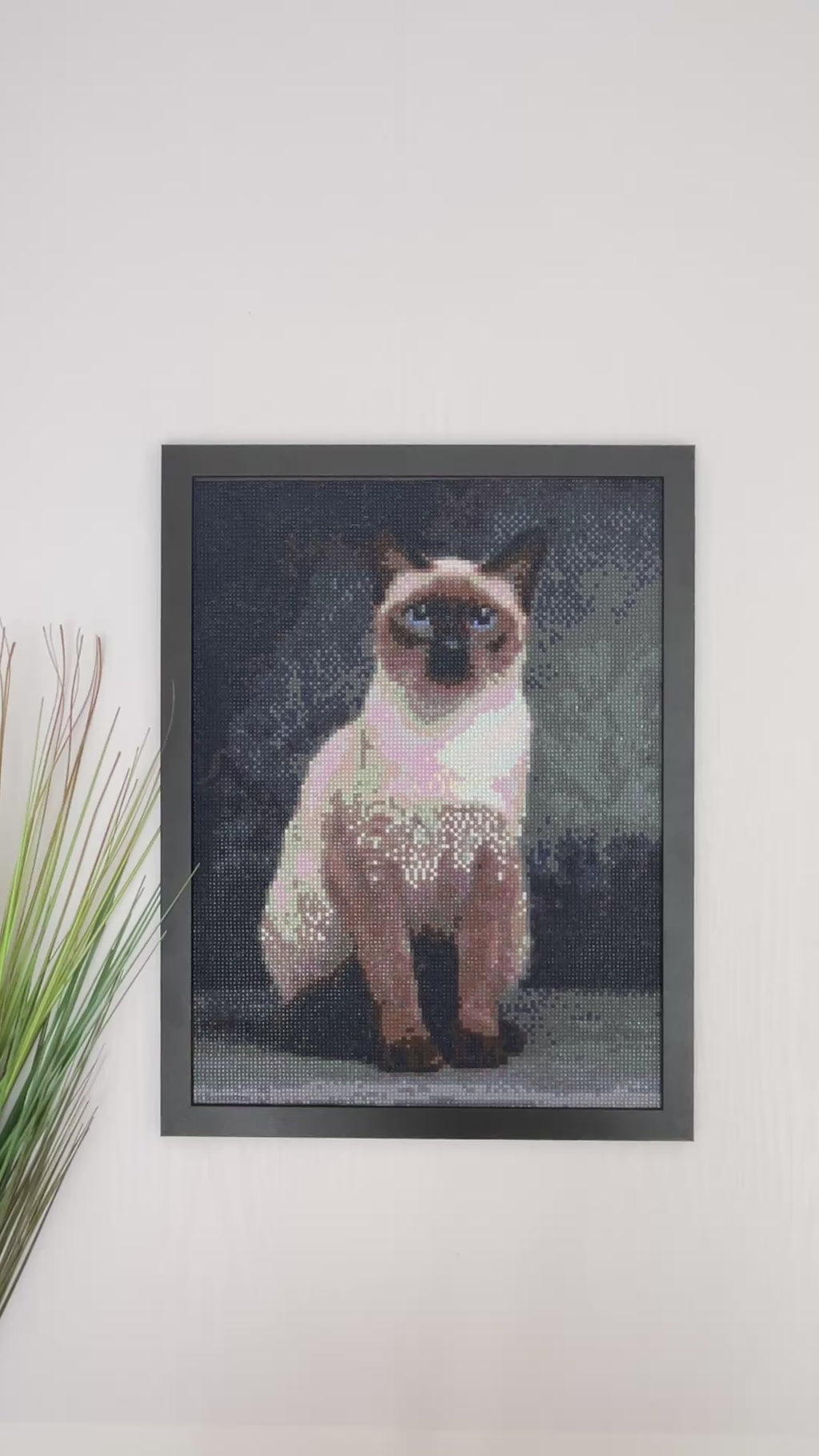 Finished Diamond Painting Cat Wall Art Framed – Handmade Sparkling Mosaic Cat Artwork – Unique Pet Lover Gift